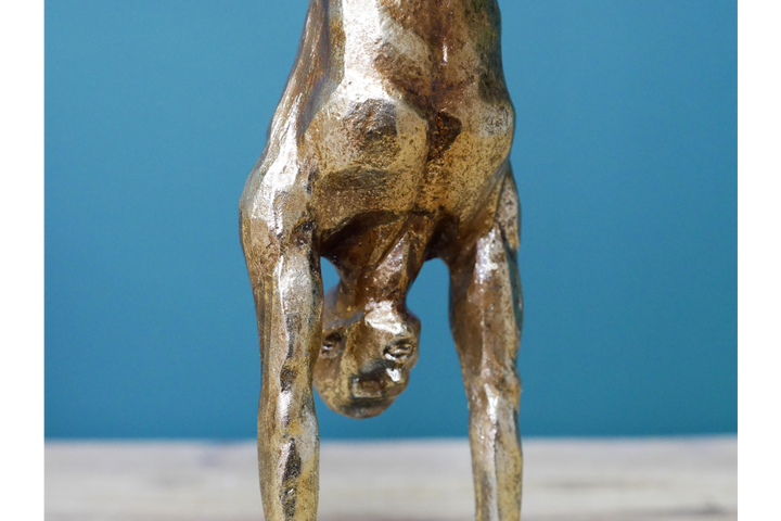 Gold Handstand naked Man Sculpture Figurine Vintage standing Ornament statement