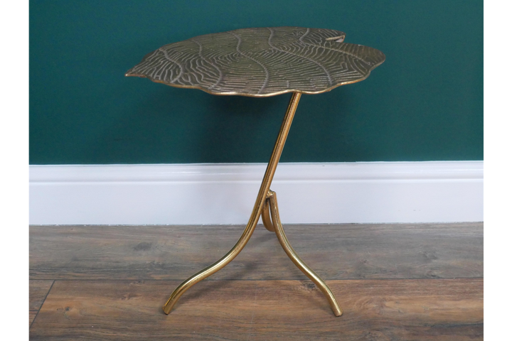 Rustic Metal Leaf Side Table with Tripod Legs – Decorative Accent Table for Home Decor