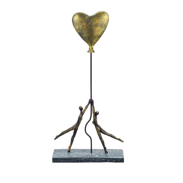 Romantic Couple Heart Balloon Sculpture Bronze Polyresin Ornament