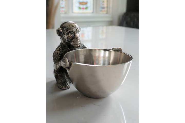 Monkey Sweets Decorative Bowl dish quirky Ornament  Silver Antique Aluminium