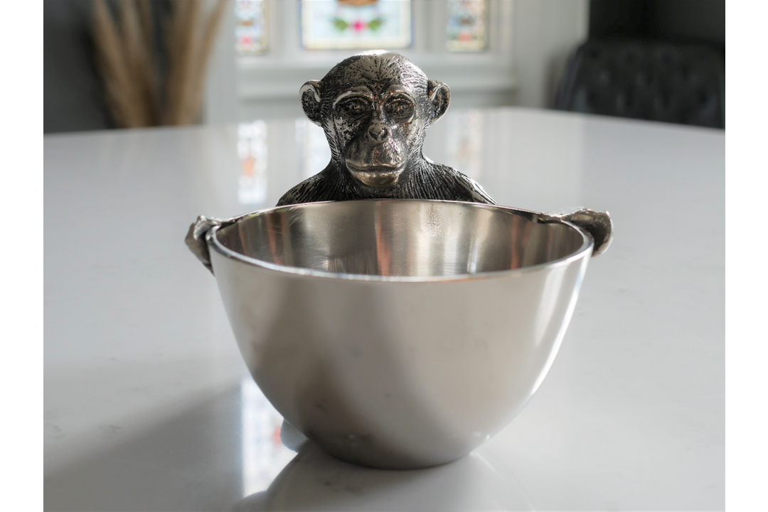 Monkey Sweets Decorative Bowl dish quirky Ornament  Silver Antique Aluminium
