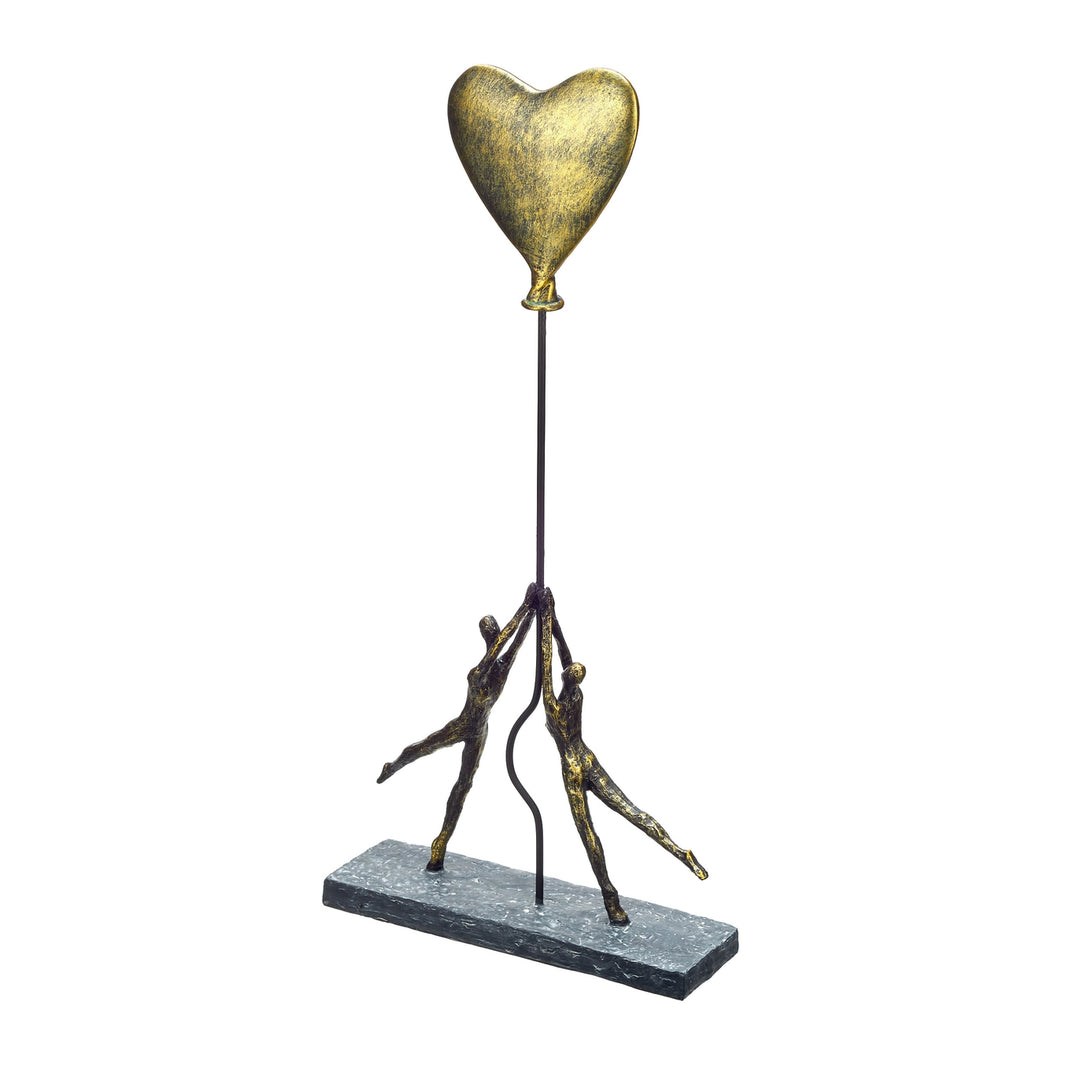 Romantic Couple Heart Balloon Sculpture Bronze Polyresin Ornament