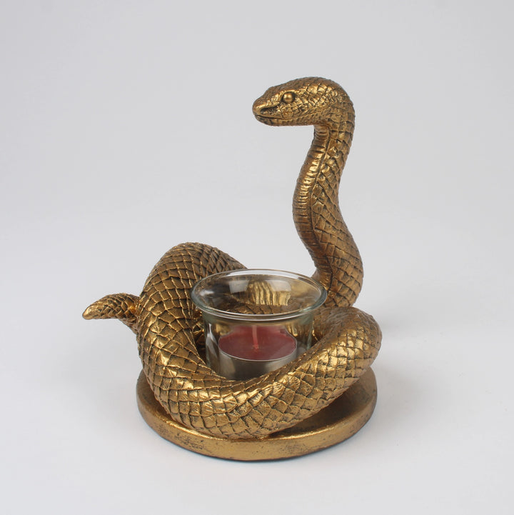 Gold Coiled Snake Candle & Tea Light Holder – Resin and Glass Home Décor Accent