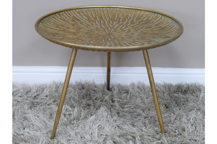 H.42CM-Gold Hammered Metal Round Side accent Table Decorative for Living Room, Bedroom or Lounge