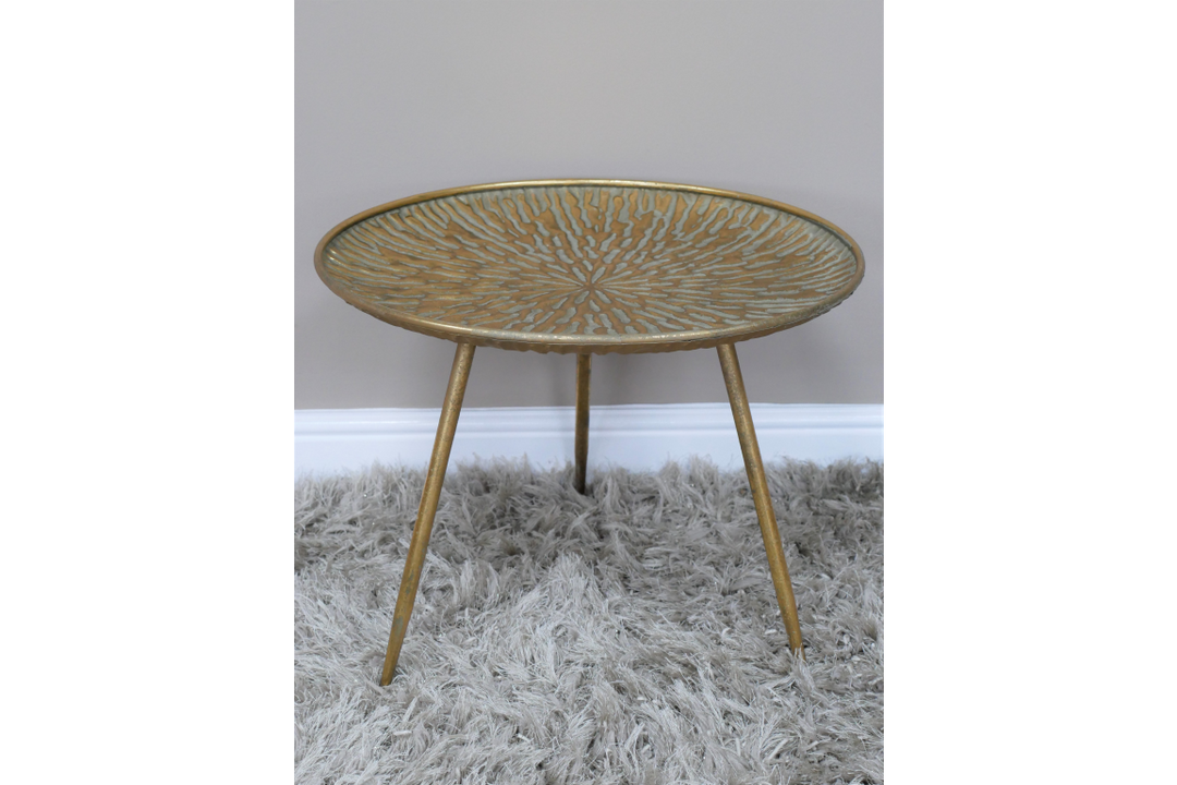 H.42CM-Gold Hammered Metal Round Side accent Table Decorative for Living Room, Bedroom or Lounge
