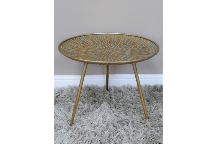 H.42CM-Gold Hammered Metal Round Side accent Table Decorative for Living Room, Bedroom or Lounge