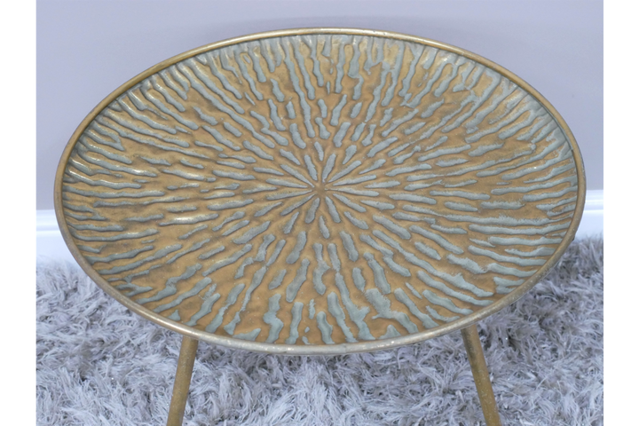 H.42CM-Gold Hammered Metal Round Side accent Table Decorative for Living Room, Bedroom or Lounge