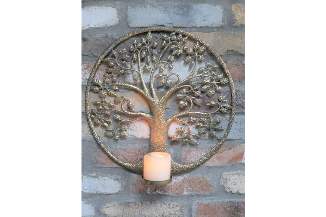 Tree Wall Decoration Metal Finish Candle Holder & mirror– Rustic metal Wall Art