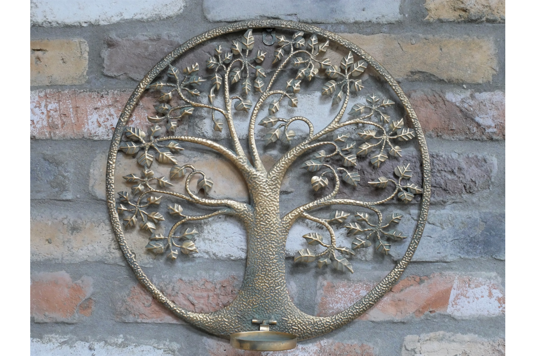 Tree Wall Decoration Metal Finish Candle Holder & mirror– Rustic metal Wall Art