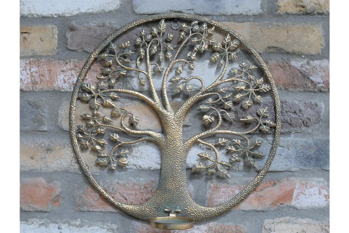 Tree Wall Decoration Metal Finish Candle Holder & mirror– Rustic metal Wall Art