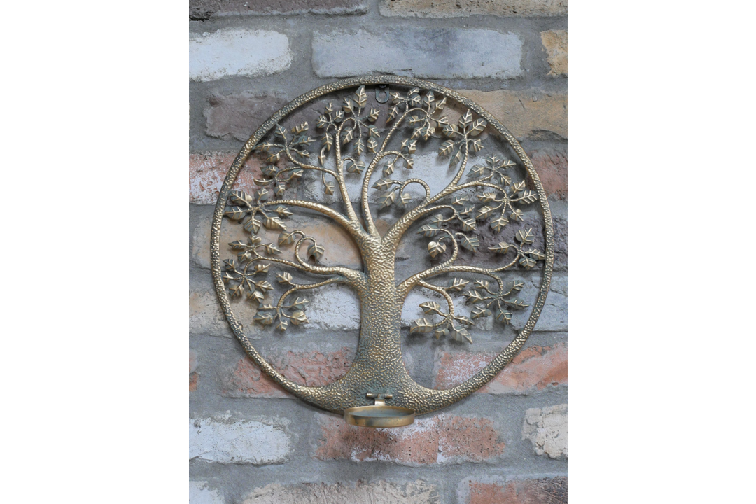 Tree Wall Decoration Metal Finish Candle Holder & mirror– Rustic metal Wall Art