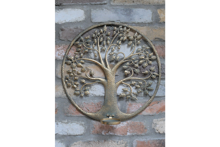 Tree Wall Decoration Metal Finish Candle Holder & mirror– Rustic metal Wall Art
