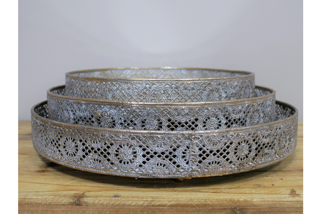 Round Gold Cut-Out Metal Mirror Tray Decorative Home Accent Tray