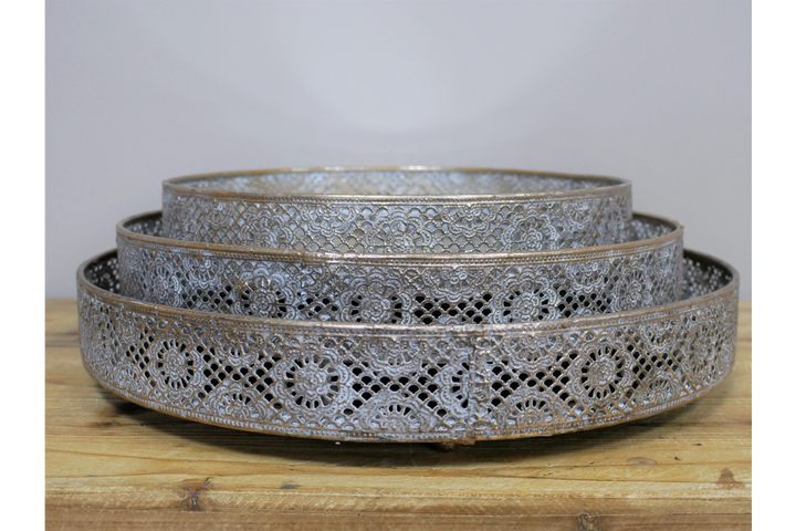 Round Gold Cut-Out Metal Mirror Tray Decorative Home Accent Tray