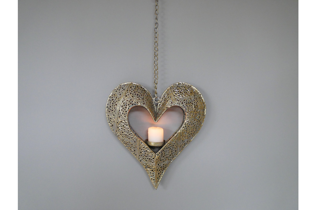 Gold Heart Wall hanging Mounted Candle Holder Metal Cut out Home Décor