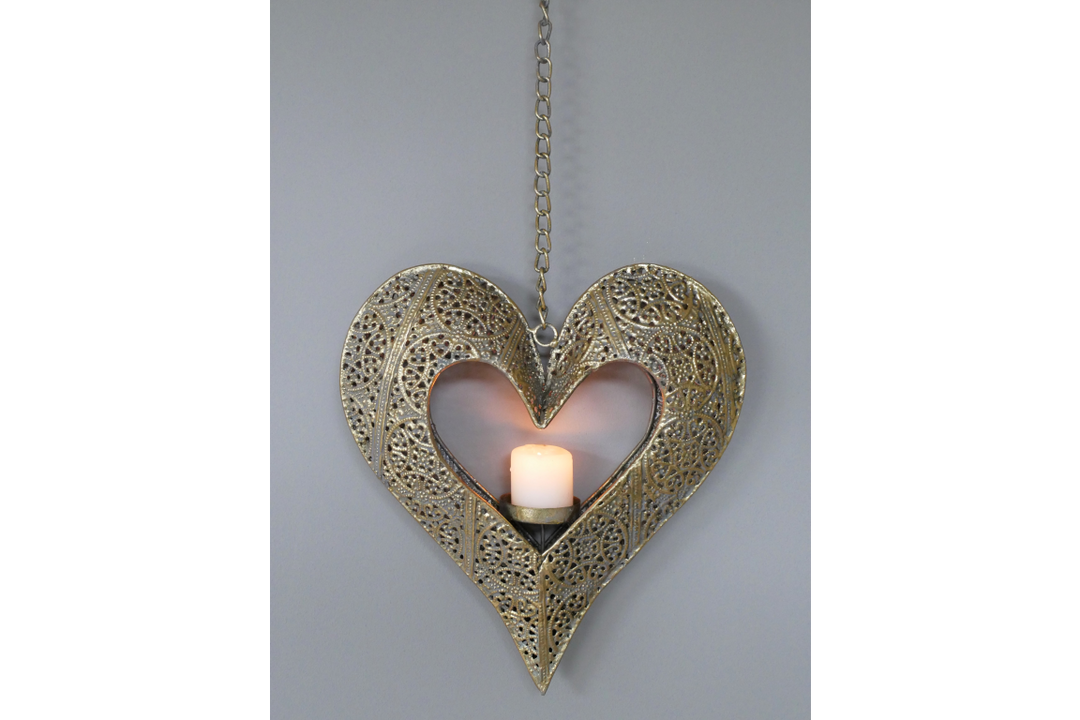 Gold Heart Wall hanging Mounted Candle Holder Metal Cut out Home Décor