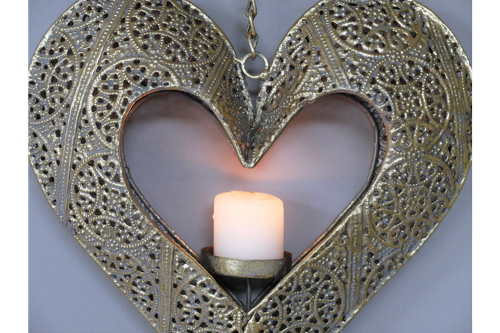 Gold Heart Wall hanging Mounted Candle Holder Metal Cut out Home Décor