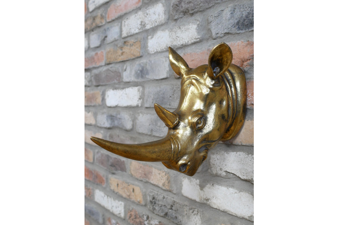 Gold Rhino Head Wall Décor Animal Statement Sculpture