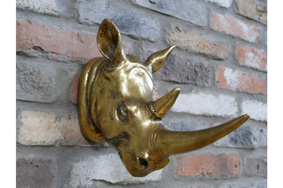 Gold Rhino Head Wall Décor Animal Statement Sculpture