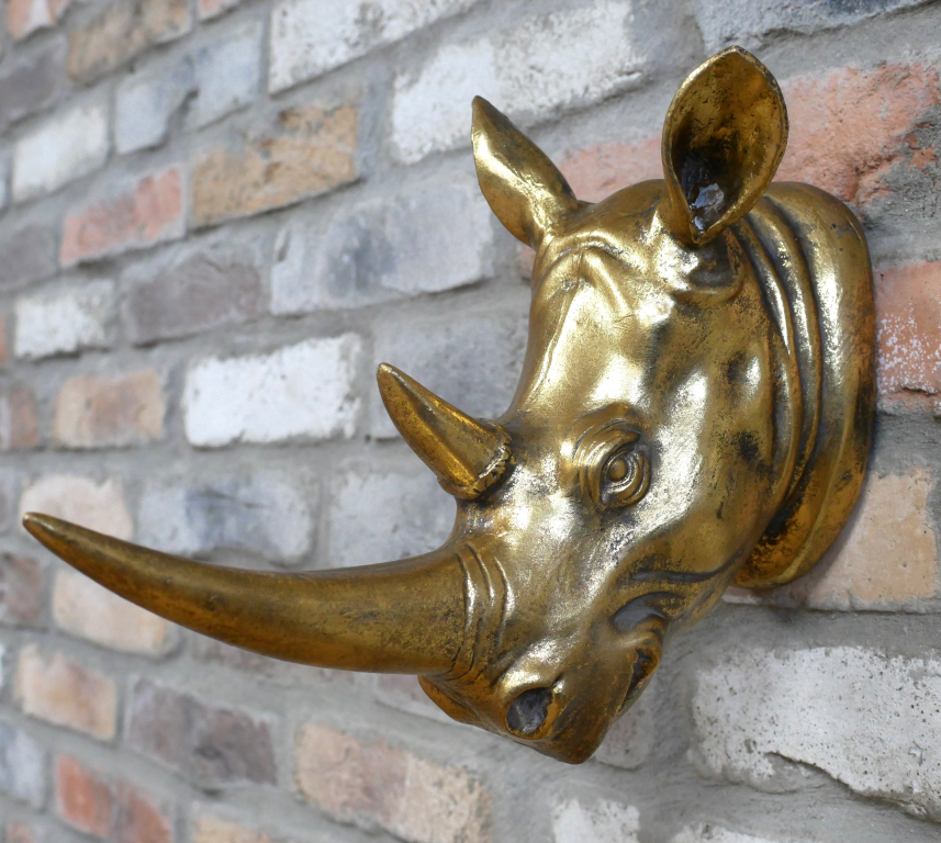 Gold Rhino Head Wall Décor Animal Statement Sculpture