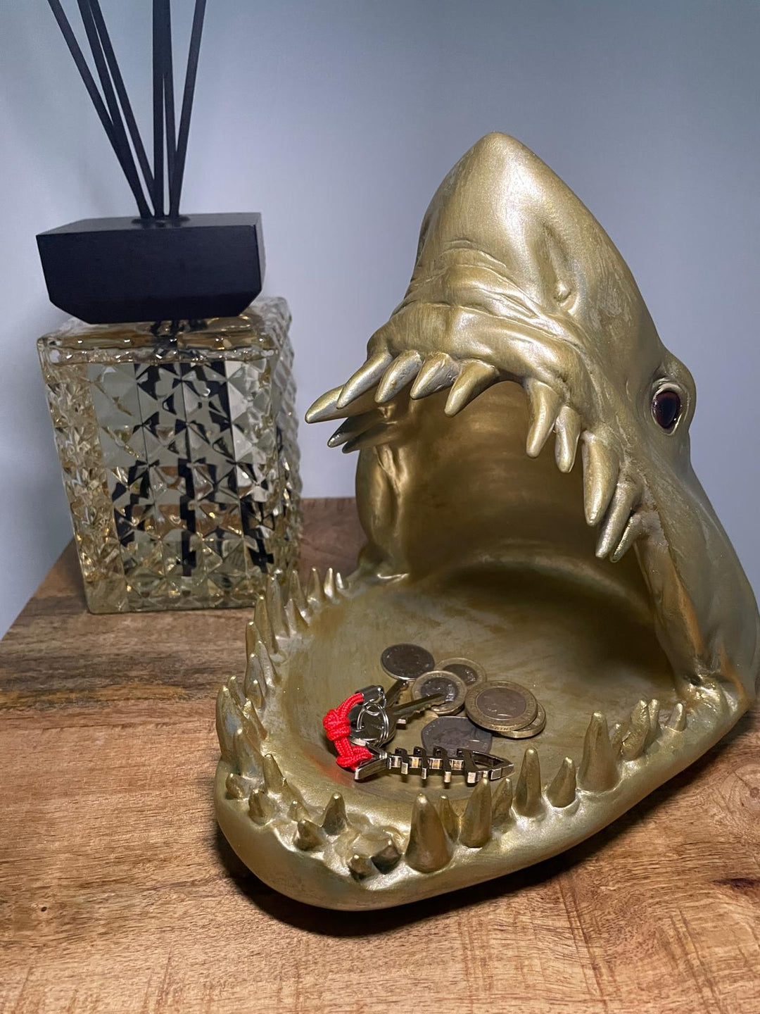 Gold Shark Head open mouth Trinket Dish Bowl Ornament