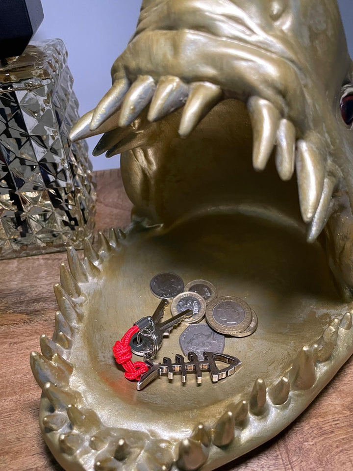 Gold Shark Head open mouth Trinket Dish Bowl Ornament