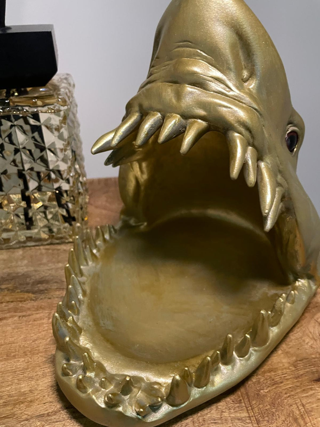 Gold Shark Head open mouth Trinket Dish Bowl Ornament