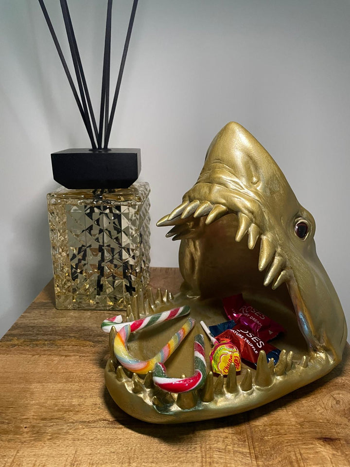 Gold Shark Head open mouth Trinket Dish Bowl Ornament