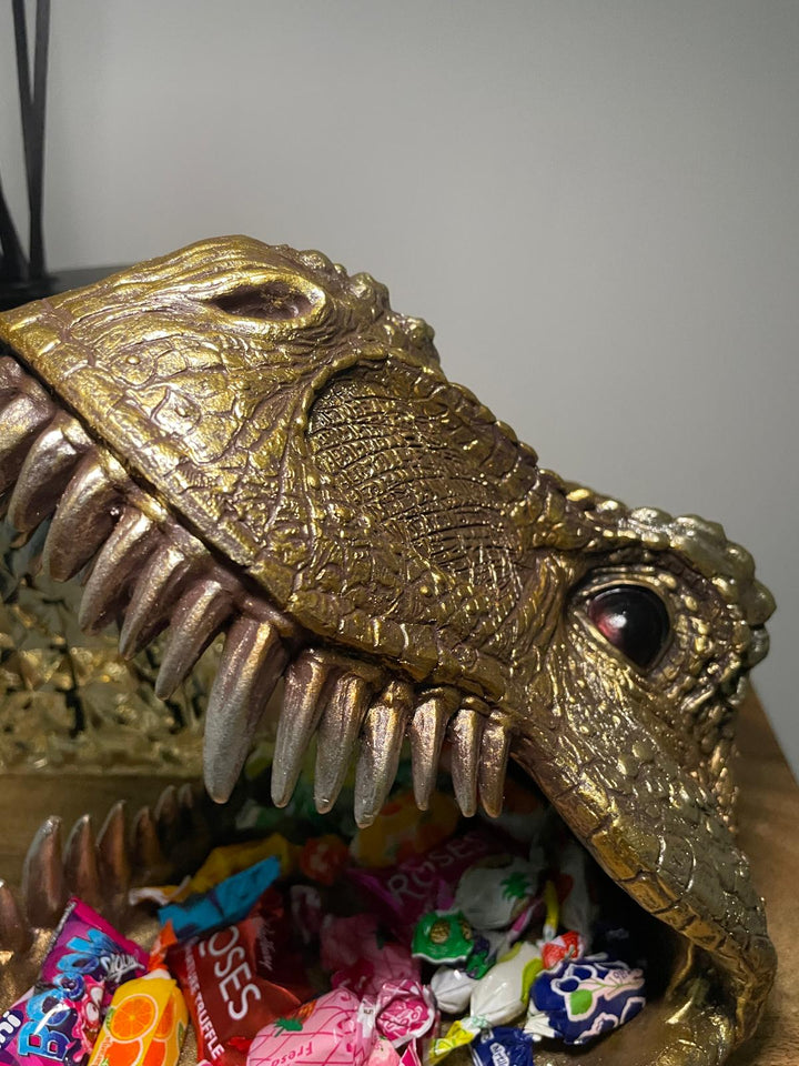 Gold Dinosaur Head open mouth Trinket Dish Bowl decorative Ornament