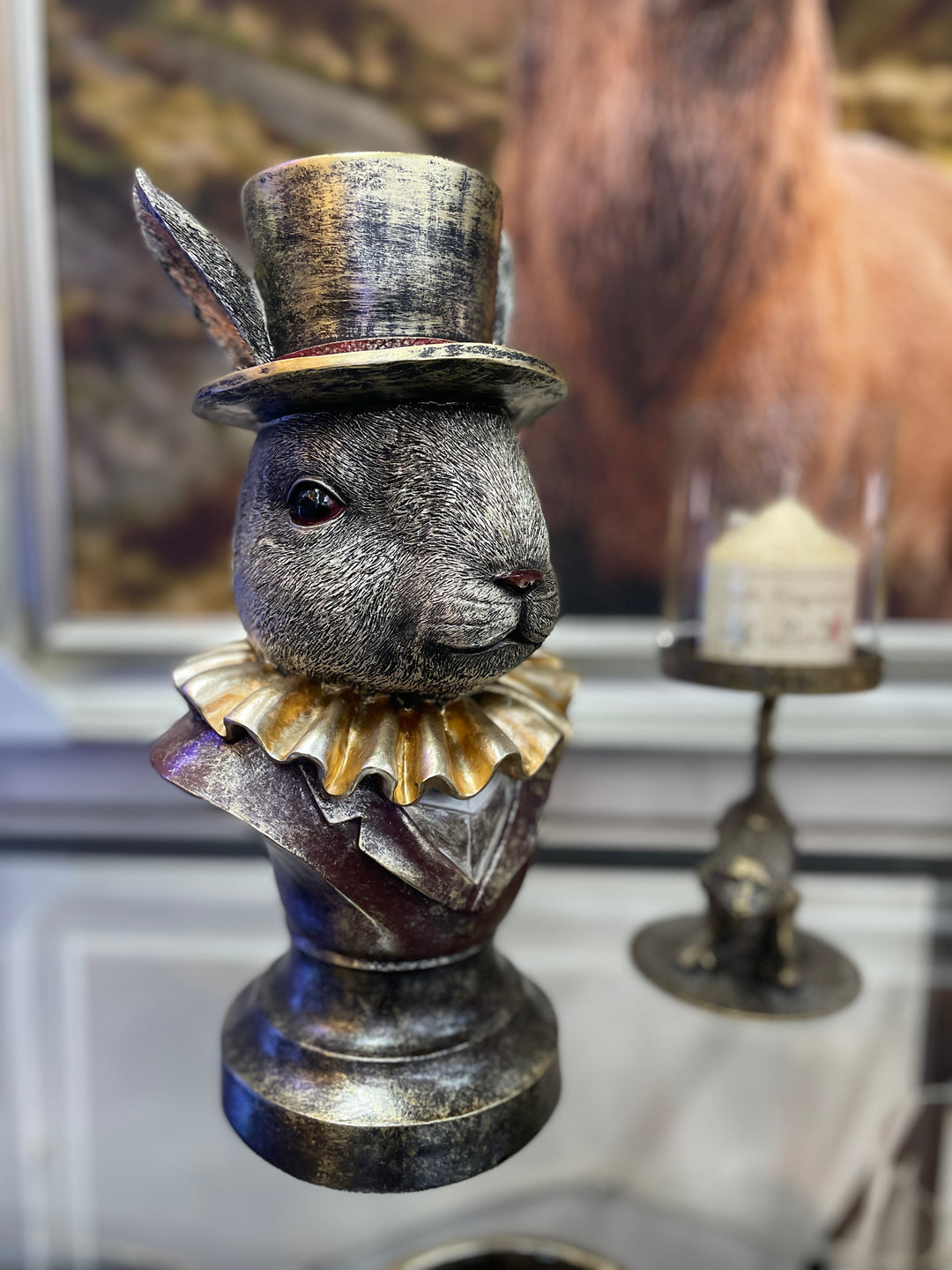 Gold Rabbit with Top Hat Ornament Decor
