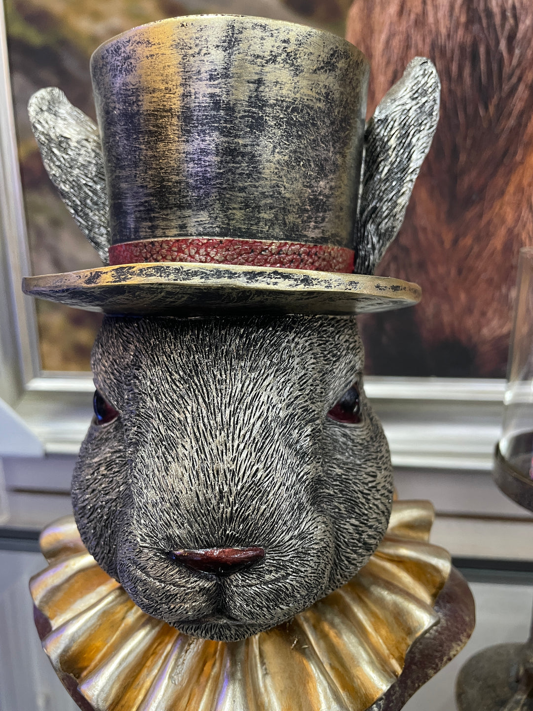 Gold Rabbit with Top Hat Ornament Decor