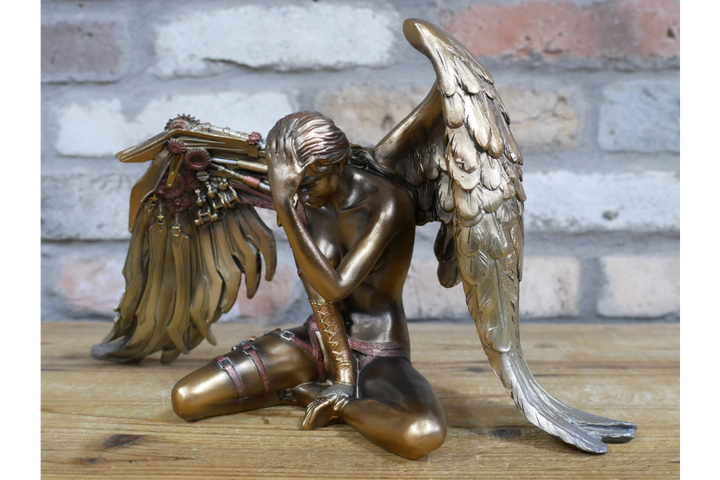 Steampunk Angel Statue Gold &Bronze Mechanical Winged Goddess Ornament Cyberpunk
