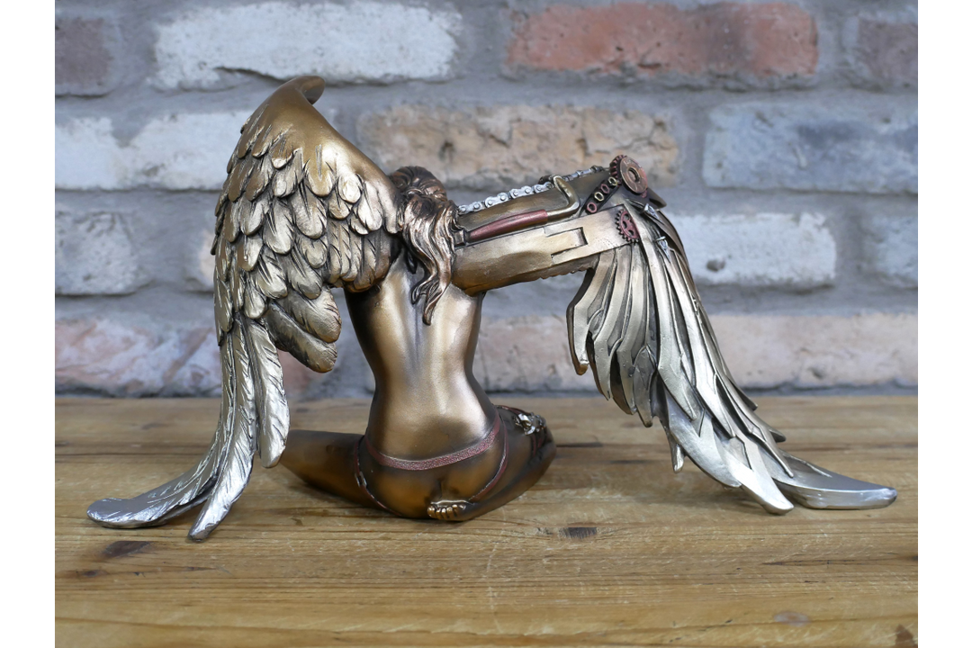 Steampunk Angel Statue Gold &Bronze Mechanical Winged Goddess Ornament Cyberpunk