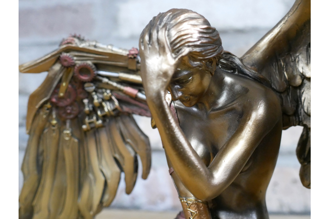 Steampunk Angel Statue Gold &Bronze Mechanical Winged Goddess Ornament Cyberpunk