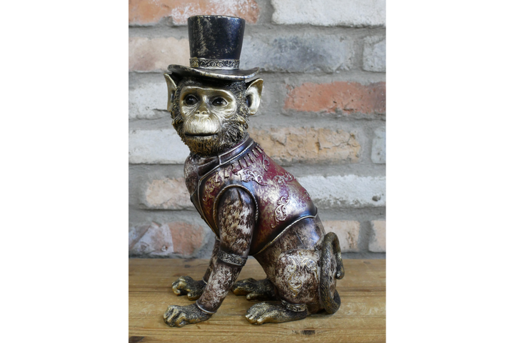 Monkey in Top Hat sitting Gold Red Resin Decorative Ornament Home Décor