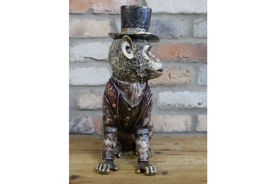 Monkey in Top Hat sitting Gold Red Resin Decorative Ornament Home Décor