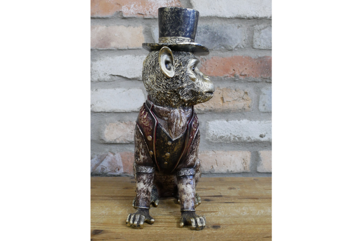 Monkey in Top Hat sitting Gold Red Resin Decorative Ornament Home Décor