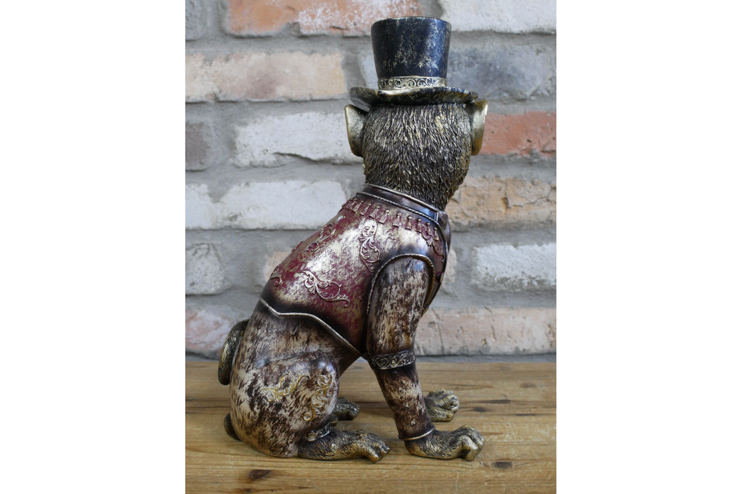 Monkey in Top Hat sitting Gold Red Resin Decorative Ornament Home Décor