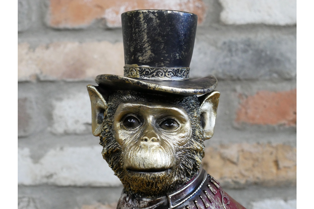 Monkey in Top Hat sitting Gold Red Resin Decorative Ornament Home Décor