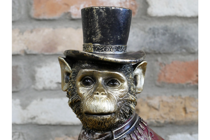 Monkey in Top Hat sitting Gold Red Resin Decorative Ornament Home Décor