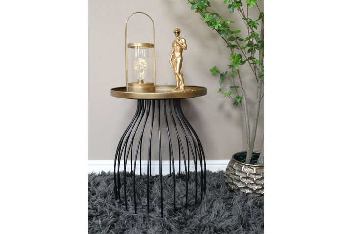 Black and Gold Metal Side Table Modern Accent End Table