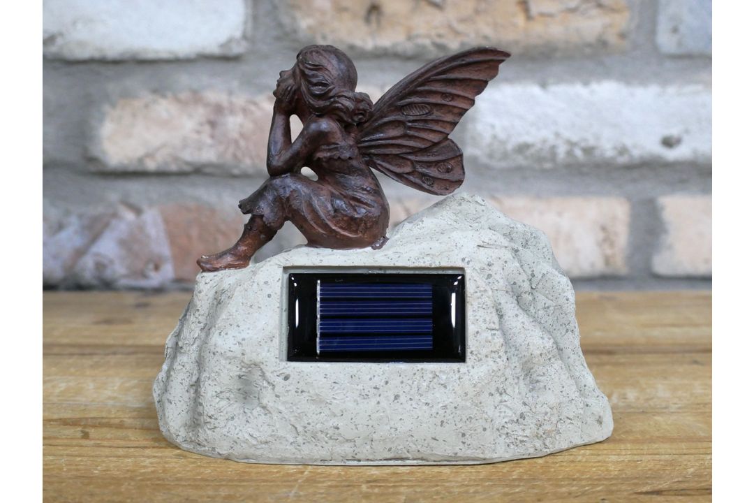 Rustic Fairy on Stone Statue Garden Ornament solar power Figurine Home Decor
