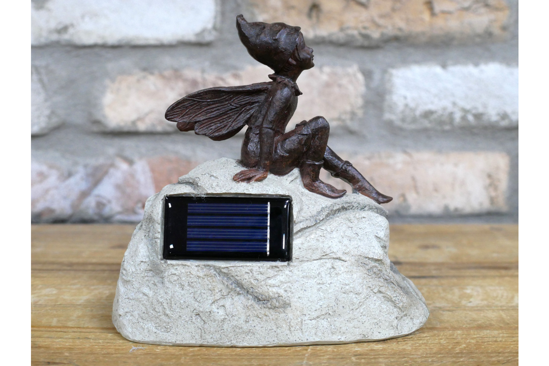 Rustic Fairy on Stone Statue Garden Ornament solar power Figurine Home Decor