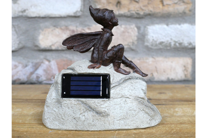 Rustic Fairy on Stone Statue Garden Ornament solar power Figurine Home Decor