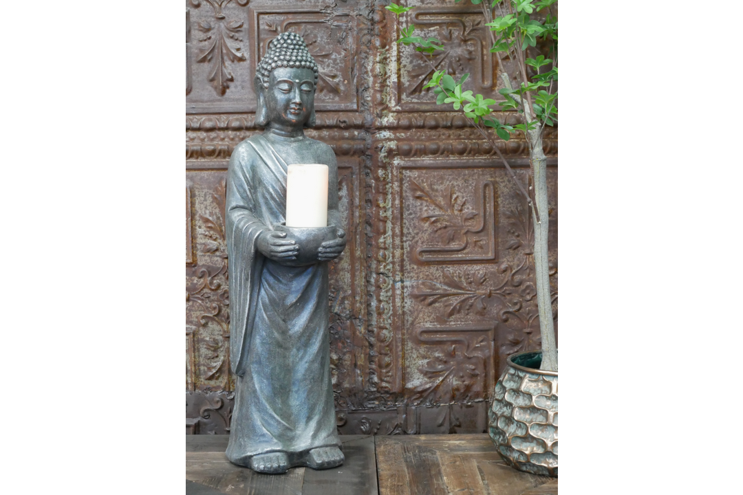Large Standing Buddha Candle Holder Statue – MGO Meditation Home Décor Statement Sculpture