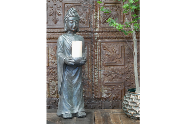 Large Standing Buddha Candle Holder Statue – MGO Meditation Home Décor Statement Sculpture