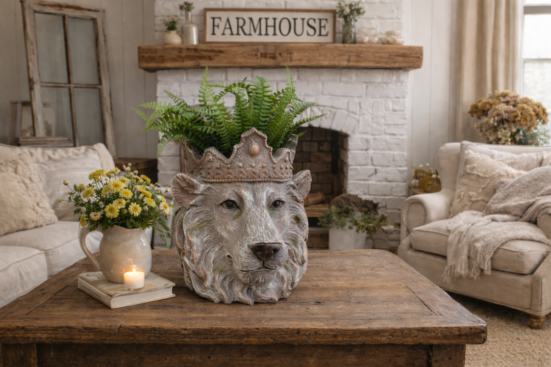 Lion & Monkey Head Resin Planter –  Decorative Plant Pot | Indoor Outdoor Statement Planter