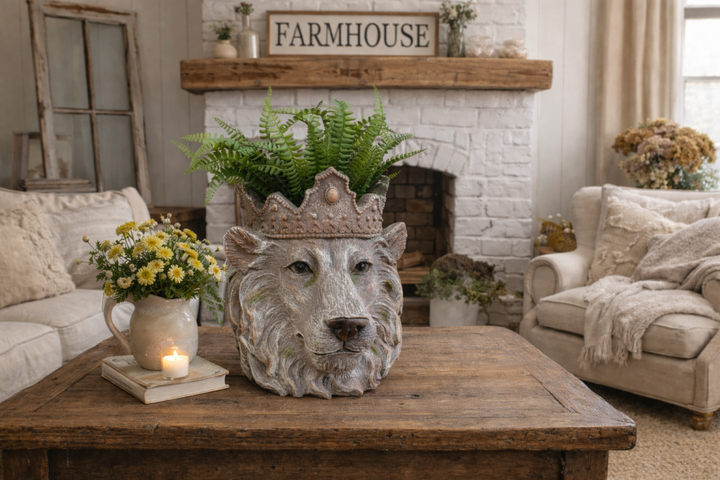 Lion & Monkey Head Resin Planter –  Decorative Plant Pot | Indoor Outdoor Statement Planter