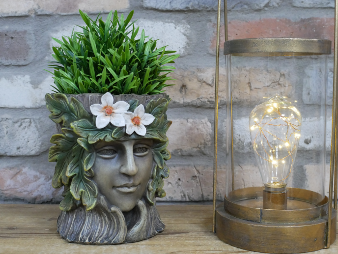 Tree Stump Planter Garden Ornament – Green Man Face Resin Plant Pot | Outdoor Patio Tree Log Flower Planter Decor