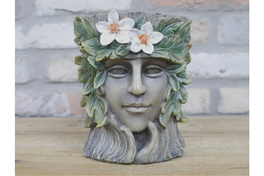 Tree Stump Planter Garden Ornament – Green Man Face Resin Plant Pot | Outdoor Patio Tree Log Flower Planter Decor